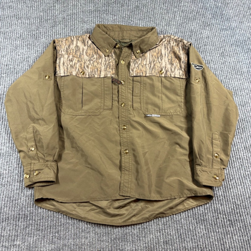 Drake Waterfowl Systems‎ Shirt Women's 14 Brown Camo Button Up Hunting Fishing